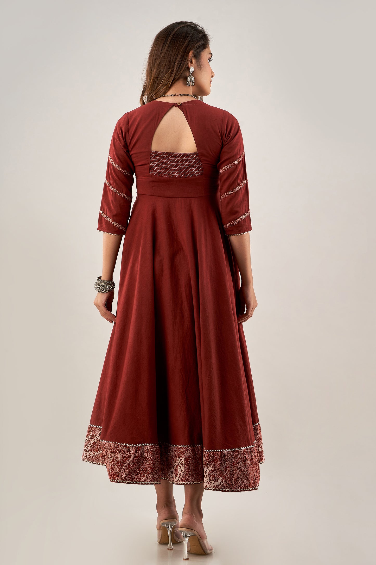 Maroon Long Flared Kurta with Kota Doriya Dupatta (A228K2MRN)
