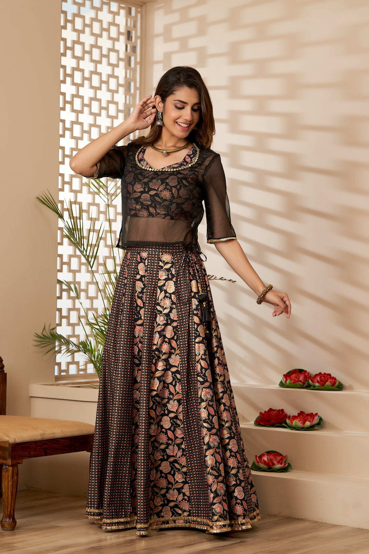 Black gold Foil Printed Lehenga and Choli(A222K3BLK)