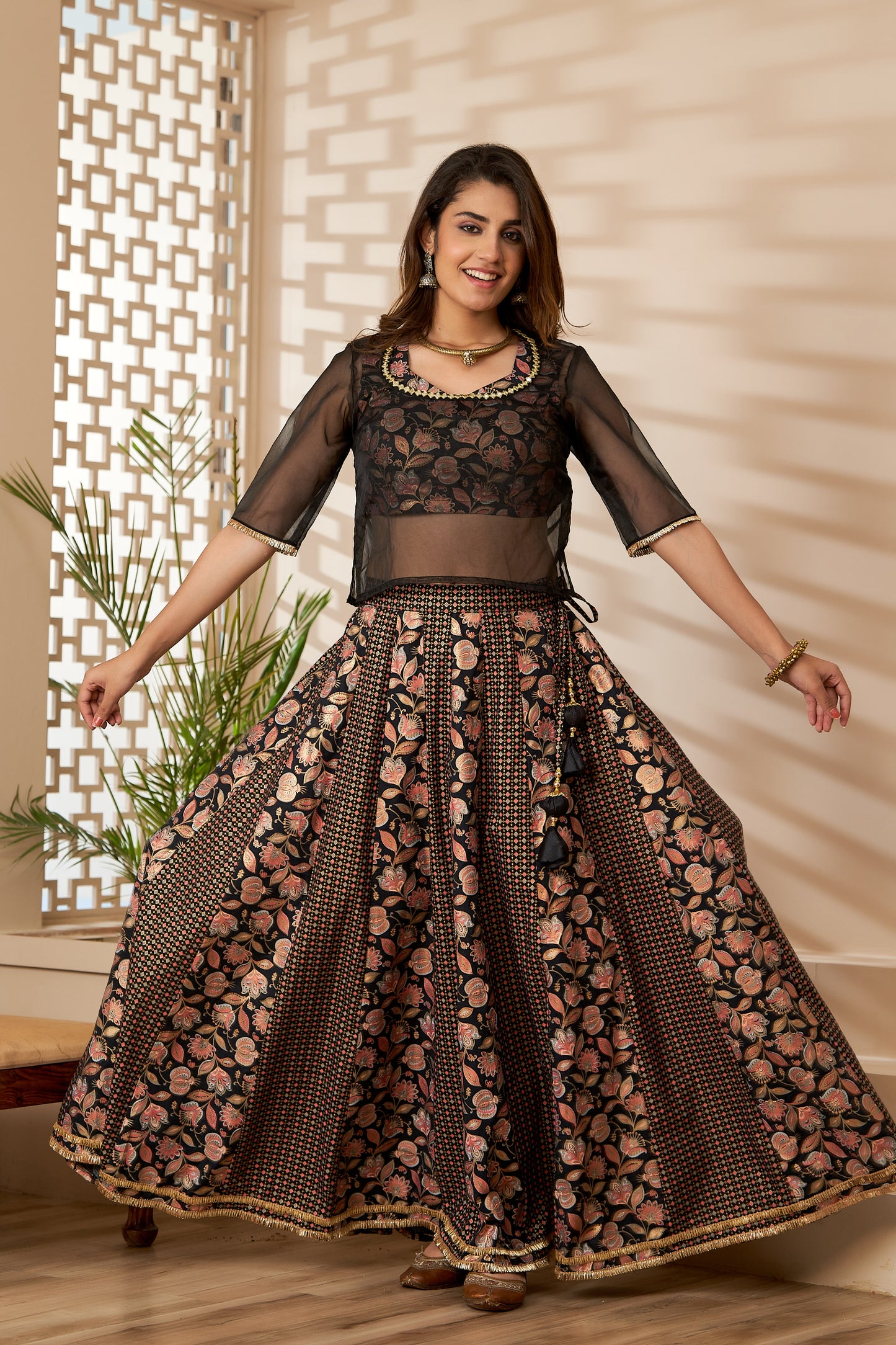 Black gold Foil Printed Lehenga and Choli(A222K3BLK)