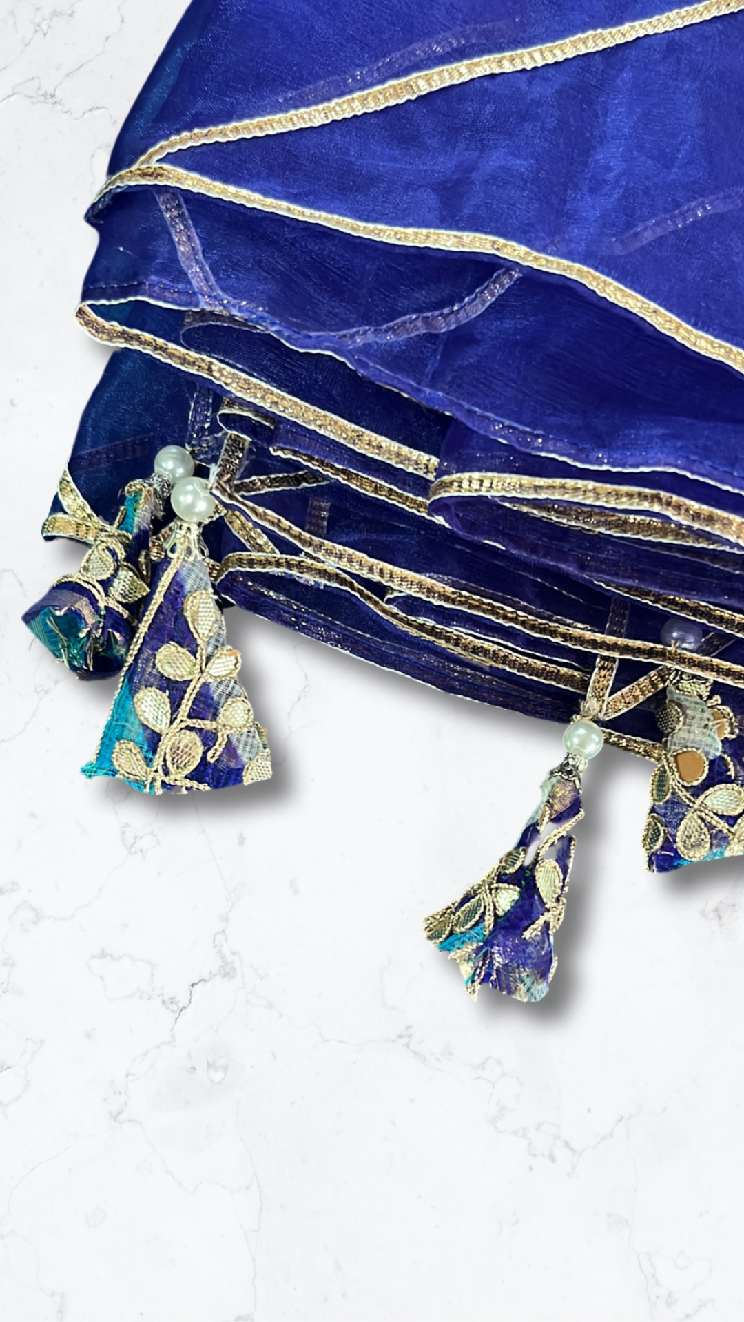 Pure hand embroidered and gota- patti Silk Doriya stitched suit set- Blue (A01DSBLU)