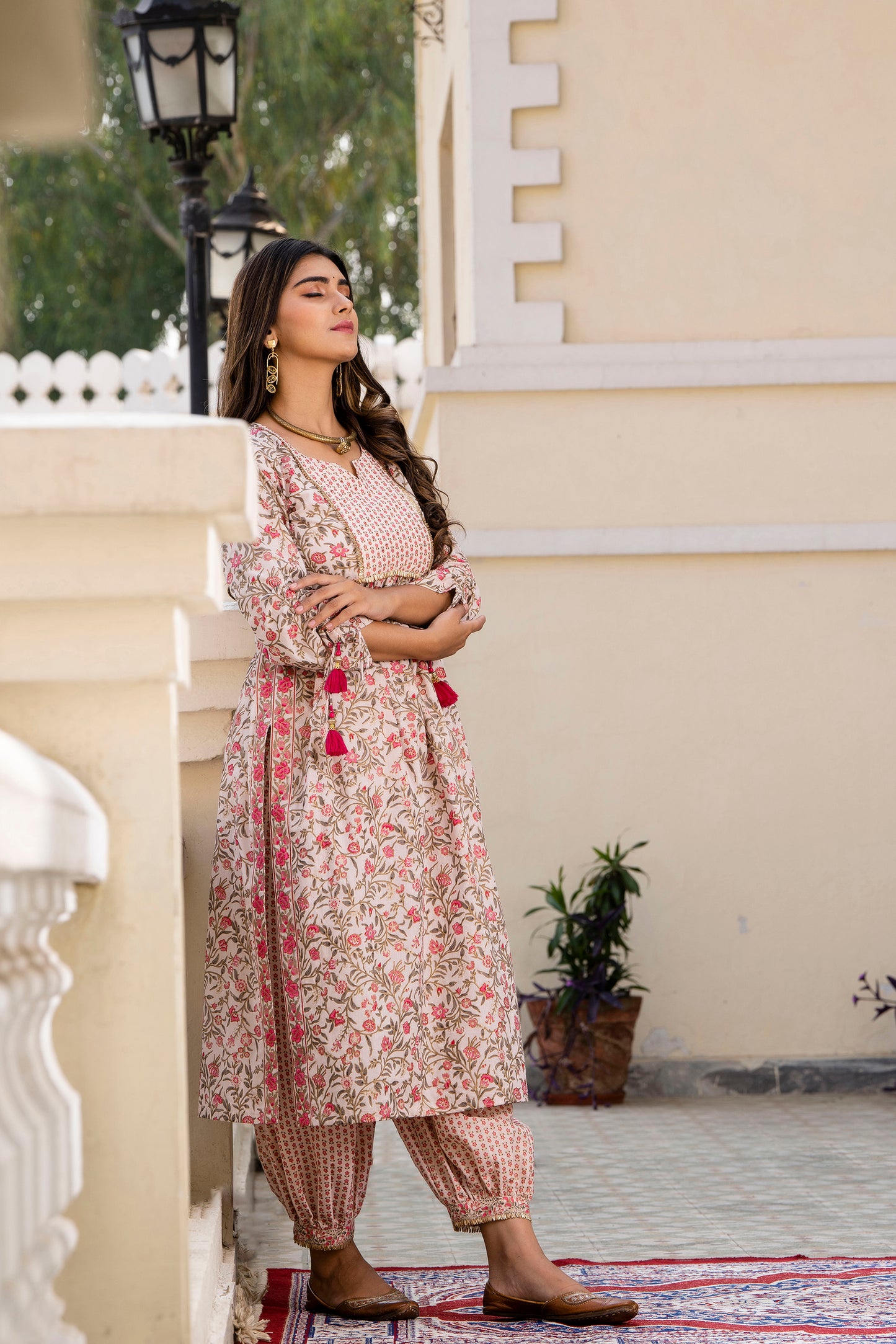 Pink Floral Gold Printed Kurta with Salwar(A213K2PNK)