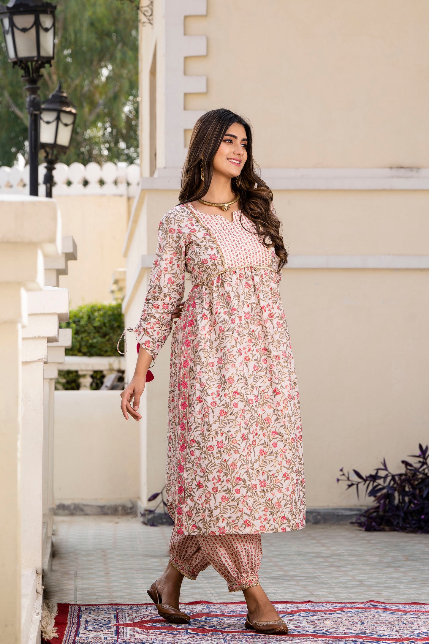 Pink Floral Gold Printed Kurta with Salwar(A213K2PNK)