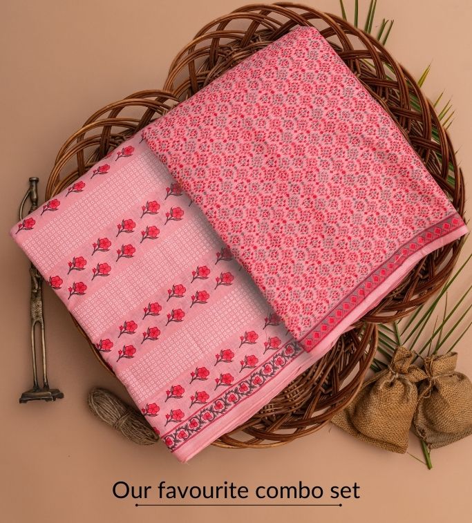 Blush Pink and Punch Pink Premium Cotton Suit Set (A110K2PNK)