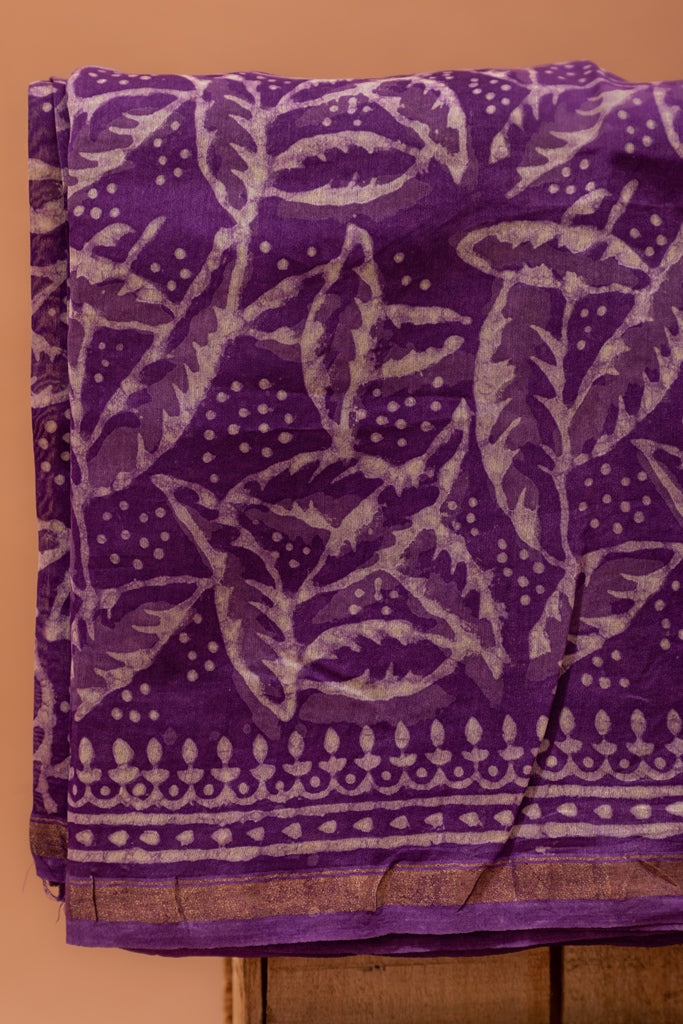 Rebecca Purple and White Handblock Dabu Printed Chanderi Silk Unstitched Suit Set (110NV3CHCH)