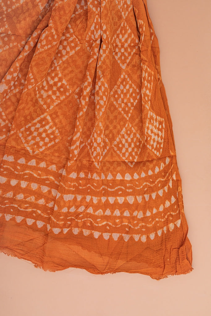 Burnt Orange Handblock Dabu Printed Unstitched Cotton Suit Set With Chiffon Dupatta (112NV3CTCF)