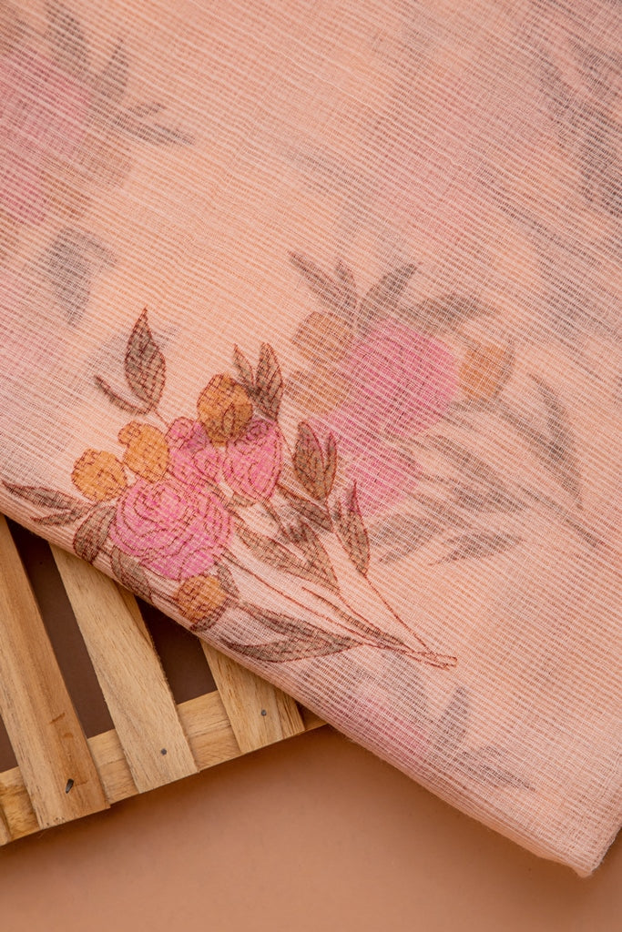 Blush Pink and Beige Handblock Printed Kota Doriya Unstitched Suit Set (123NV3KTKT)