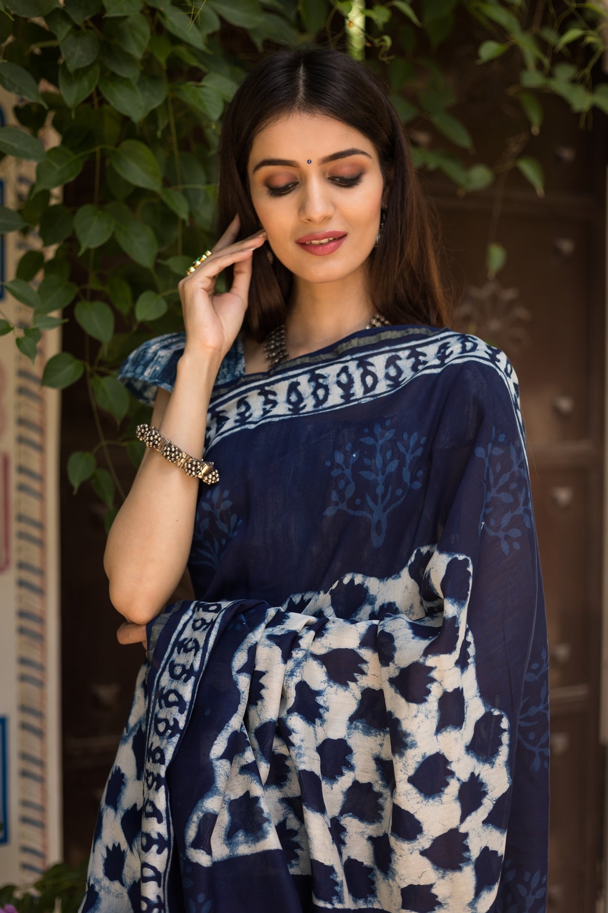 Indigo dabu bagru block print handloom cotton sarees with blouse | Kiran's  Boutique