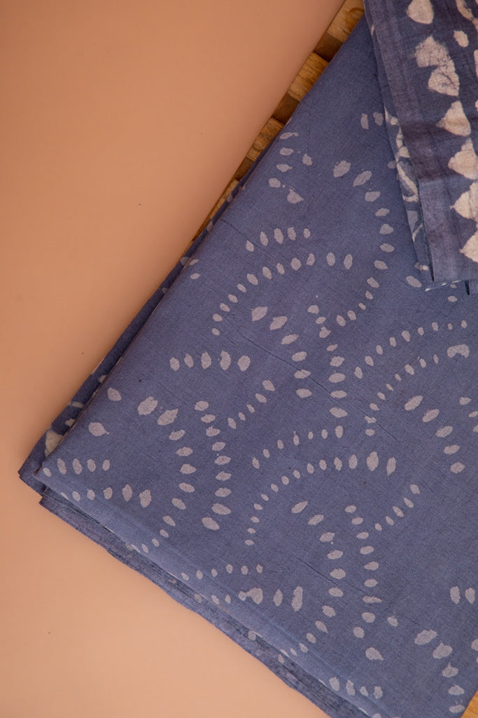 Stone Blue Handblock Dabu Printed Unstitched Cotton Suit Set With Kota Doriya Dupatta (160MH3CTKT)