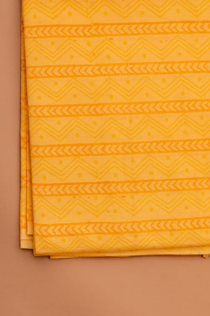Canary Yellow Handblock Printed Maheshwari Unstitched Suit Set (192MH3MSMS)