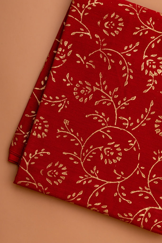 Carmine Red and Gold Handblock Printed Maheshwari Unstitched Suit Set (193MH3MSMS)