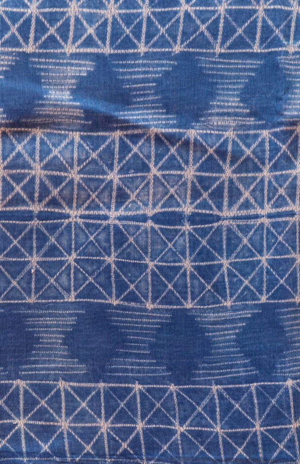 Blue Handblock Tie and Dye Shibori Printed Chanderi Silk Unstitched Suit Set (199DB2CHCH)