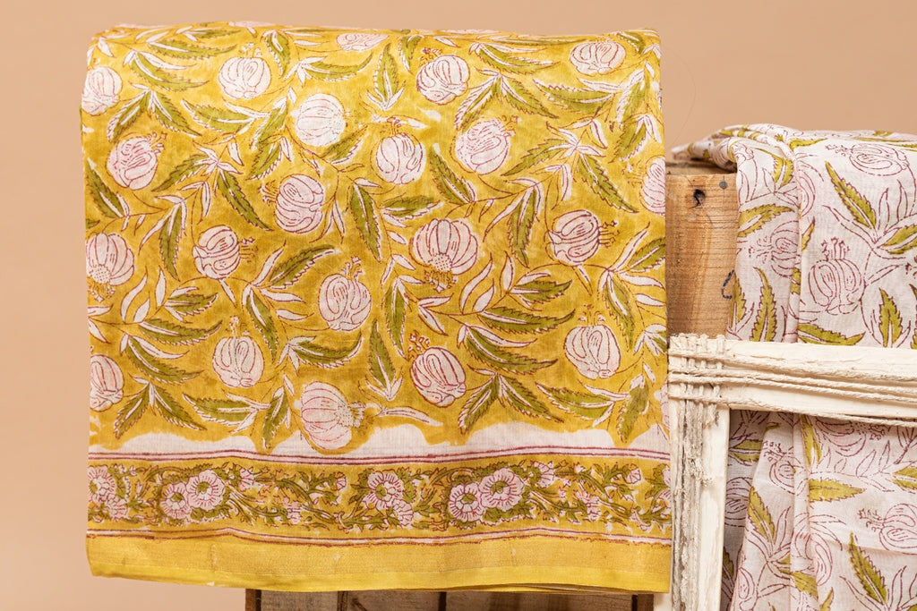 Meadow Yellow- White Handblock Printed Chanderi Silk Unstitched Suit Set (269MH3CHCH)