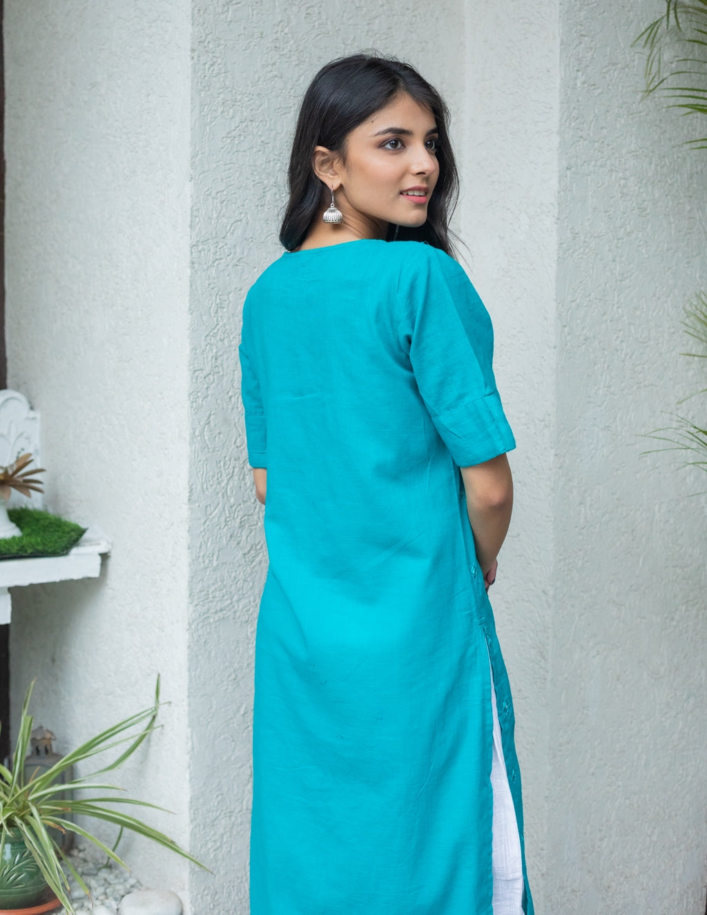 Womens Cotton Blend Solid Straight Kurta Palazzo (Turquoise) (316VDS418TL)
