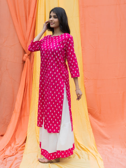 Womens Cotton GOLD PRINT Straight Kurta Skirt (Pink) (327VDS409RN)