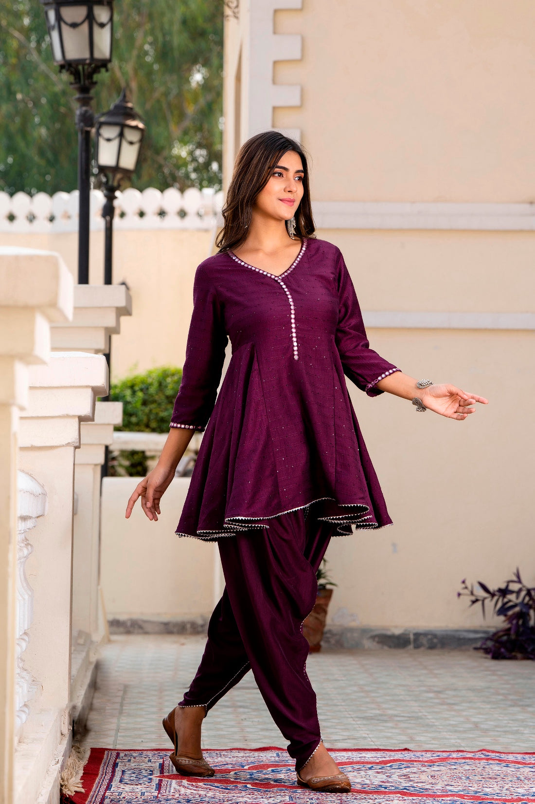 Purple Sequenced Flared Kurta with Tulip Pants ( A215K2PRL )
