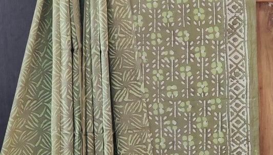 Pastel Green Handblock Printed Unstitched Cotton Suit Set With Mulmul Dupatta (299MH3CTML)