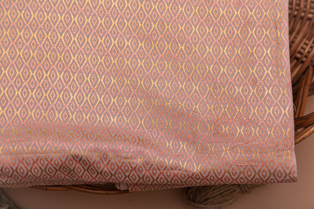 Monarch Shiny Orange & Grey Cotton Fabric In Gold Imprint - price per meter (213DG1RFCT)