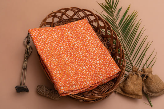 Squash Orange  Screen Printed Rayon Slub Fabric - price per meter (229DG1RFRY)