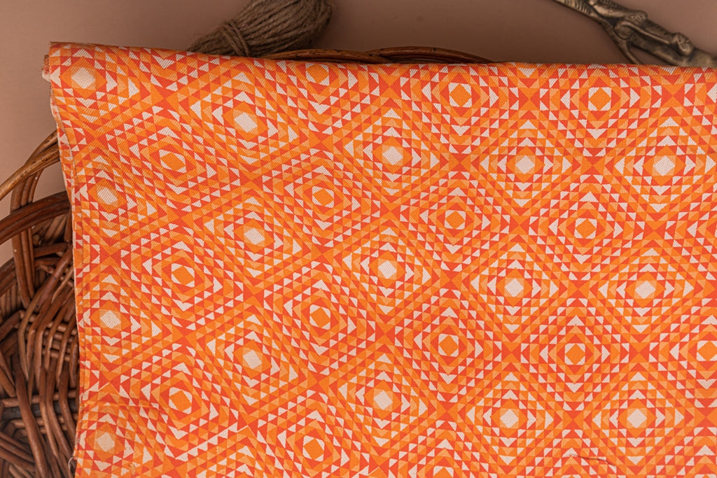 Squash Orange  Screen Printed Rayon Slub Fabric - price per meter (229DG1RFRY)