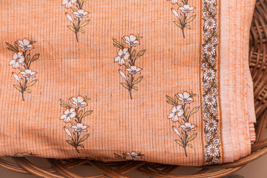Creamsicle Orange  Rayon Slub Fabric In Gold Imprint - price per meter (238DG1RFRY)